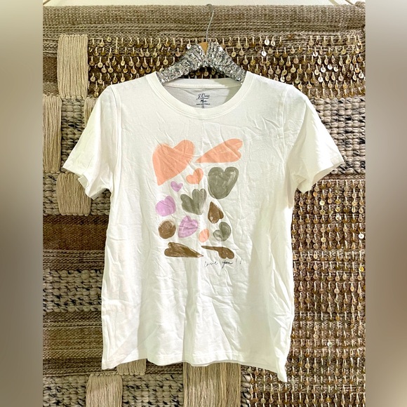 🤍💜💚🩷 NWT J Crew brushstroke watercolor heart print tee shirt sz S - Picture 1 of 6